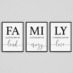 Set of 3 Family Prints, Crazy Loud Love Print, Family Quote Wall Art, Family Wall Art