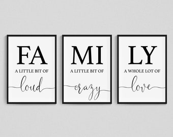 Set of 3 Family Prints, Crazy Loud Love Print, Family Quote Wall Art, Family Wall Art