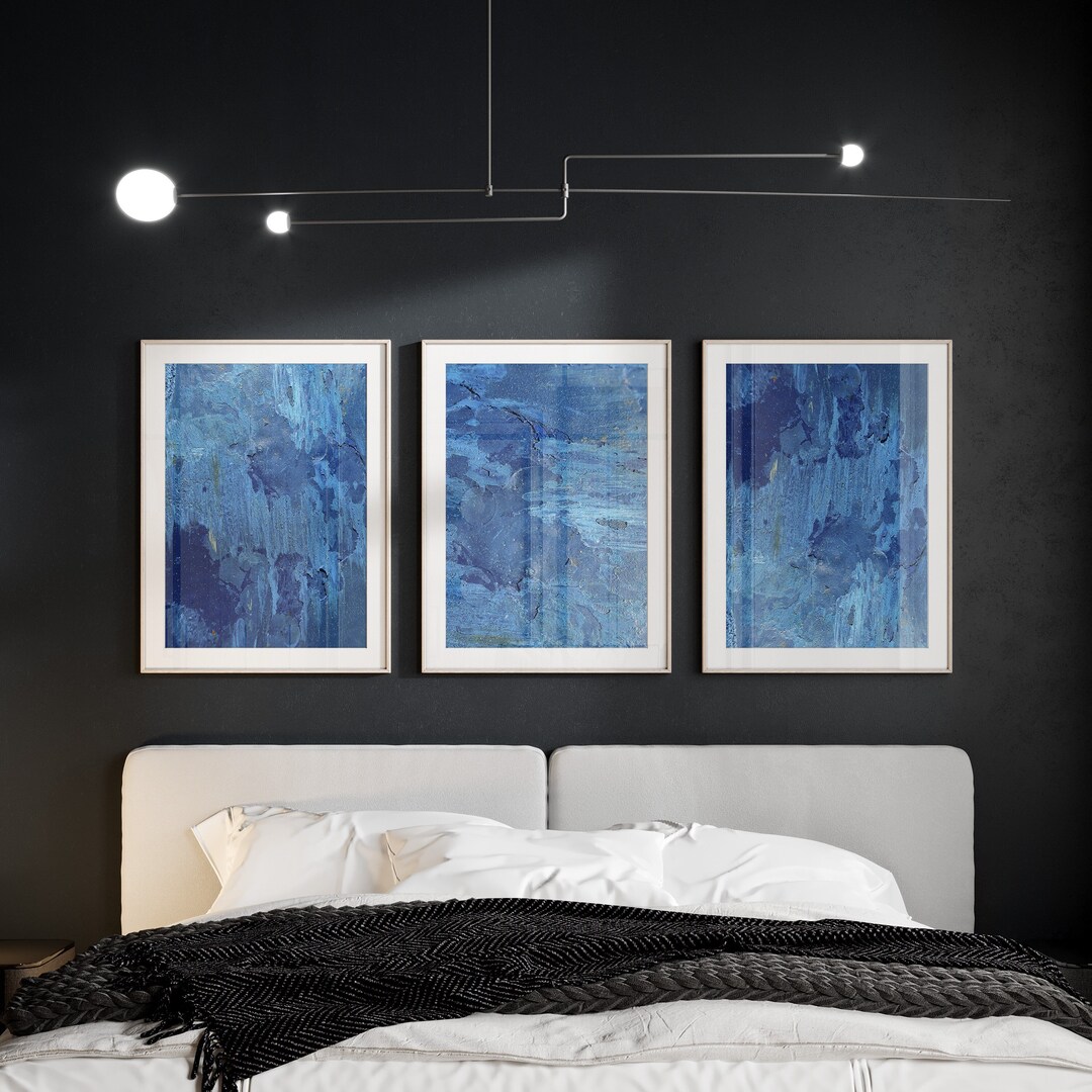 Blue Abstract Wall Art, Office Wall Art Prints, Blue Concrete, Modern