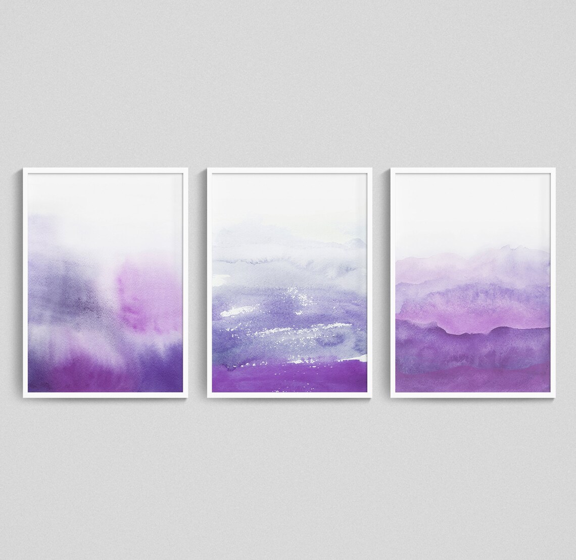 Purple Ombre Abstract Wall Art Print Set of 3 Bedroom Art Etsy UK