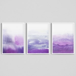 Purple Ombre Abstract Wall Art Print Set of 3 Bedroom Art Prints Minimalist