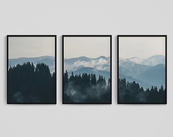 Mountains Forest Wall Art Print Set of 3 Living Dining Room Art