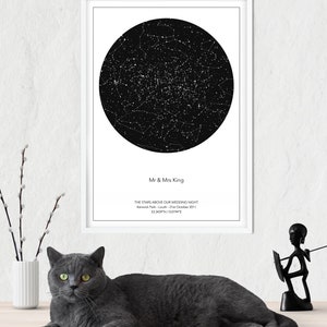 May include: A black and white star map print with the text "Mr & Mrs King", "THE STARS ABOVE OUR WEDDING NIGHT", "Kenwick Park - Louth - 21st October 2011", and "53.3439&deg;N / 0.01194&deg;E".