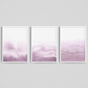 Lilac Ombre Abstract Wall Art Print Set of 3 Bedroom Art Prints Minimalist