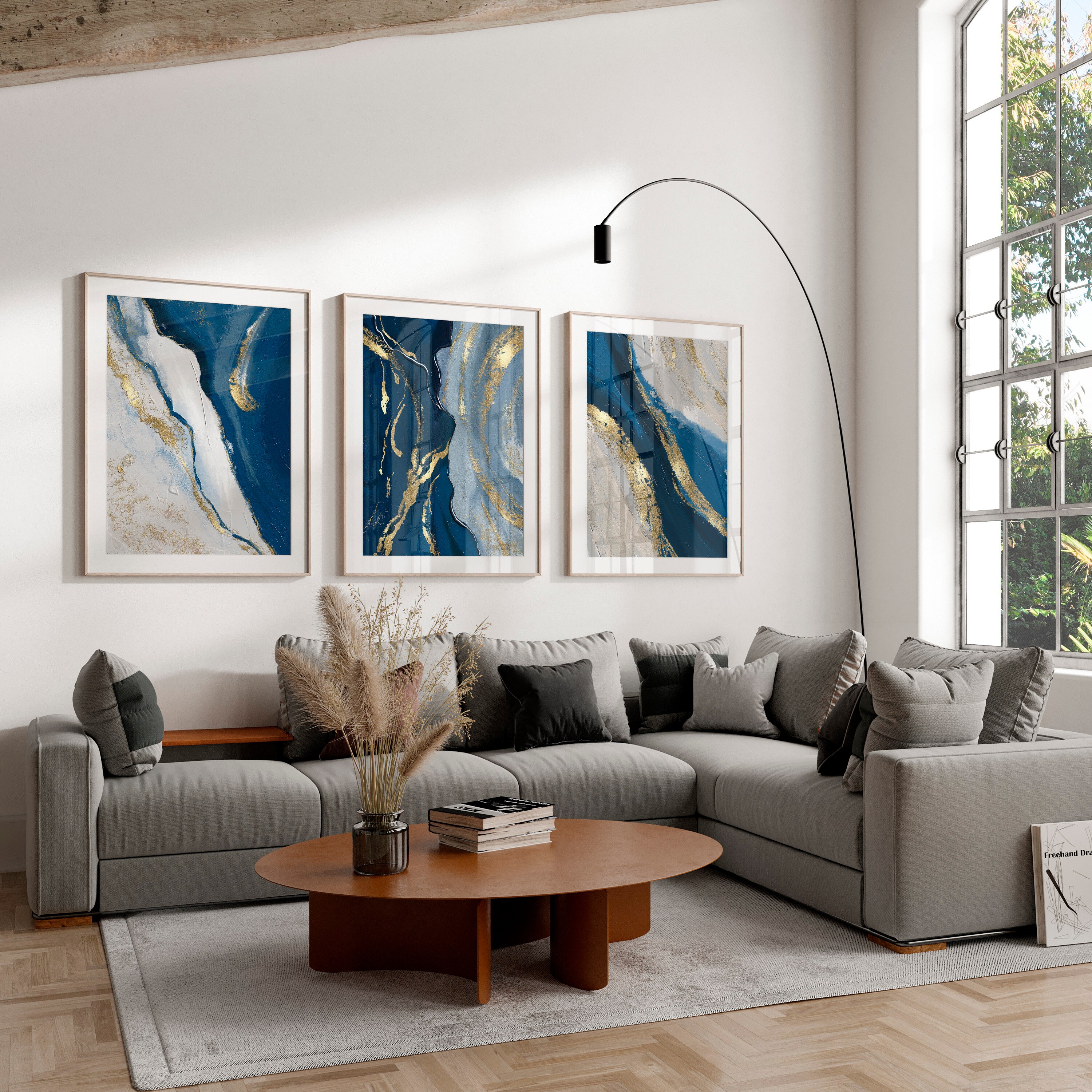 Blue Abstract Wall Art Set of 3 Prints Set of 3 Blue Prints Etsy UK