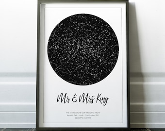 Star Map Night Sky Print, Personalised, 1st Anniversary Gift, Wedding Gift, Engagement Gift, Personalised Gift V2
