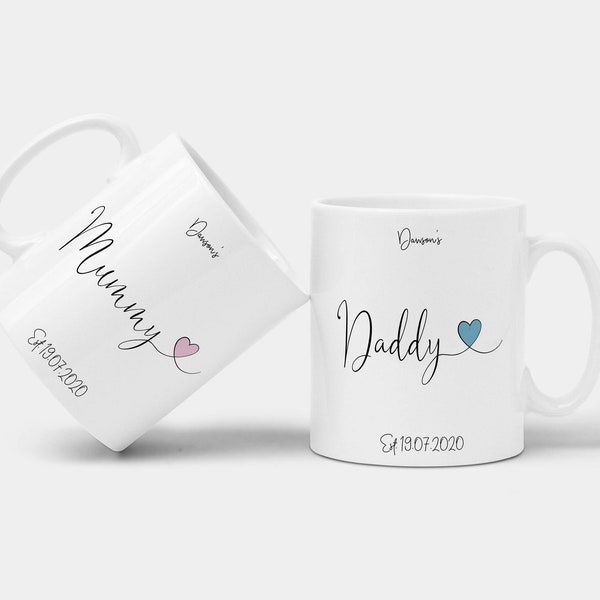 Mummy and Daddy Personalised Mug, New Parents Gift, Mummy Daddy Mug, Mummy and Daddy Mug Set, Mummy Gift, Daddy Gift