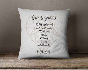 Cushion Gift for 2 Year Anniversary, 2nd, Second, Two Year Anniversary, Throw Pillow Keepsake