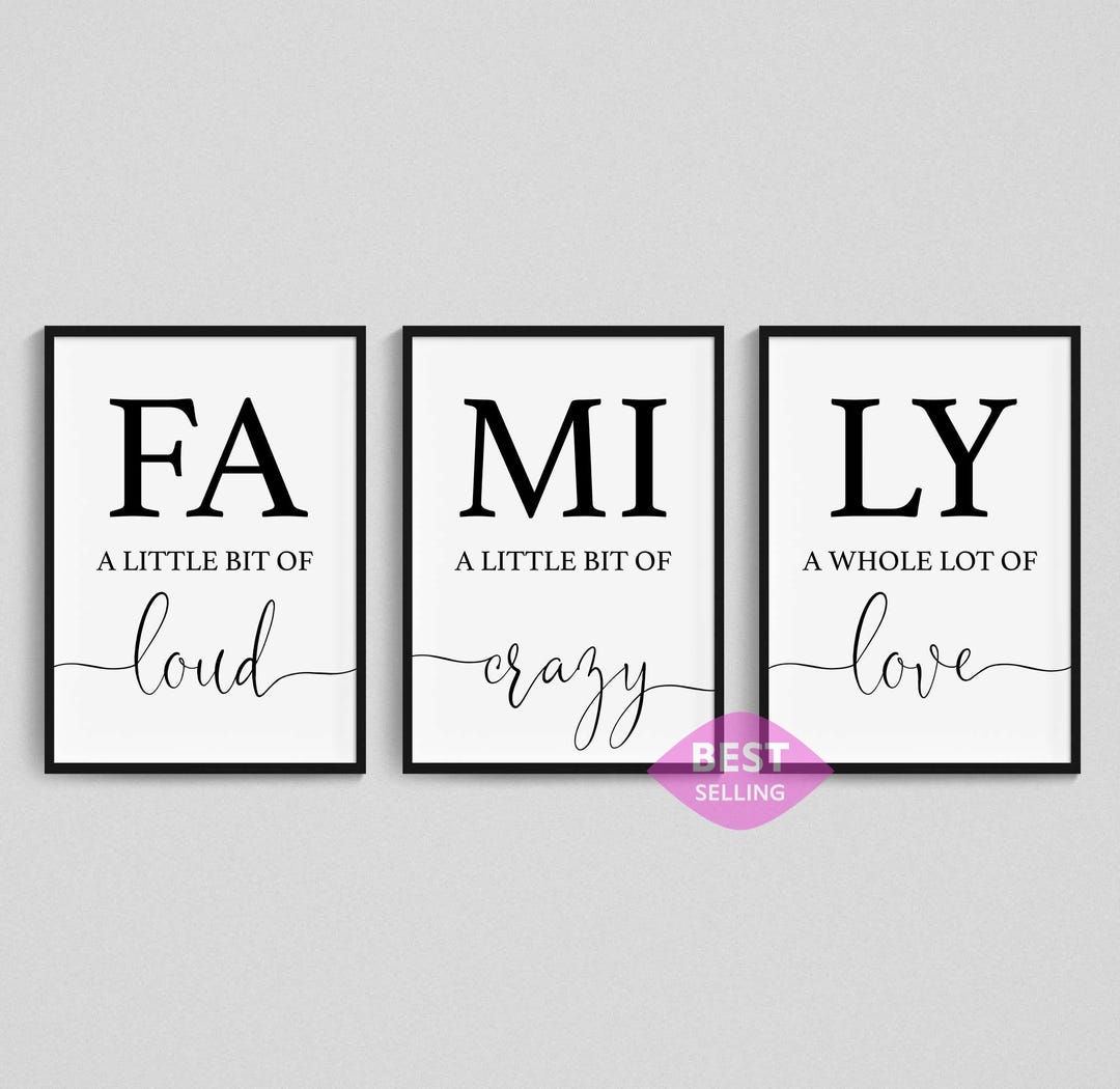 Set of 3 Family Prints, Crazy Loud Love Print, Family Quote Wall Art ...