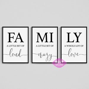 Set of 3 Family Prints, Crazy Loud Love Print, Family Quote Wall Art, Family Wall Art