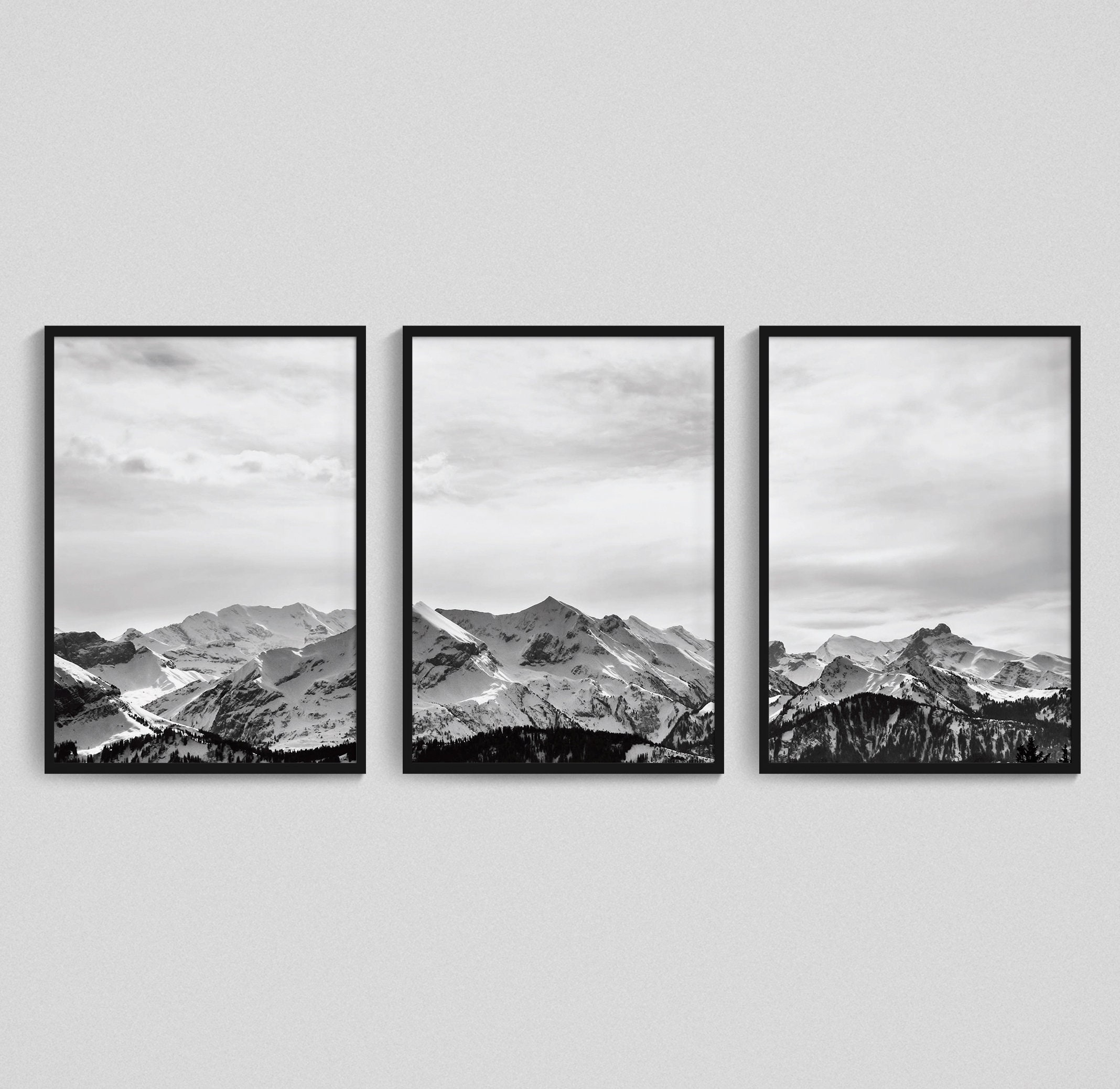 Mountains Wall Art Print Set of 3 Black and White Bedroom Etsy