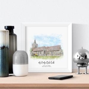 Bespoke Church Wedding Portrait Watercolour Sketch Personalised Anniversary Wedding Gift