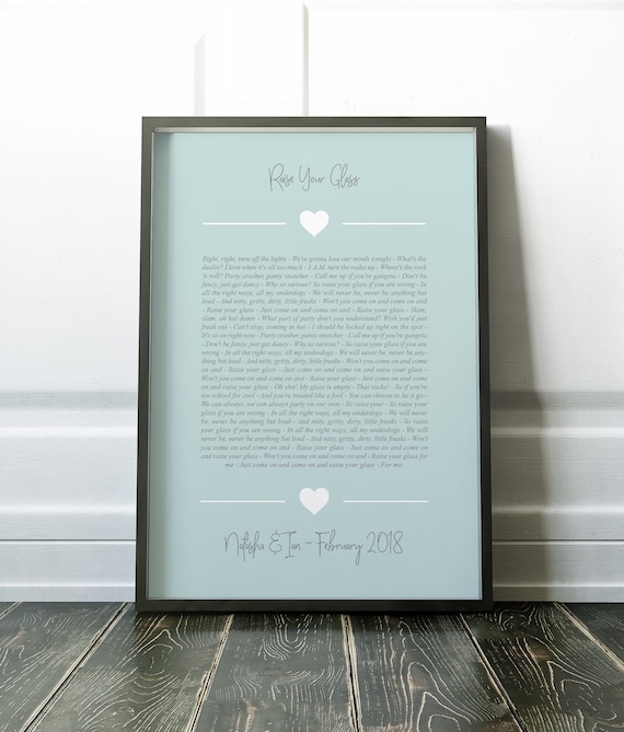 Wedding Song Lyrics Print First Dance Gift 1st Anniversary Gift Framed / Unframed Print, Any Song / Any Artist