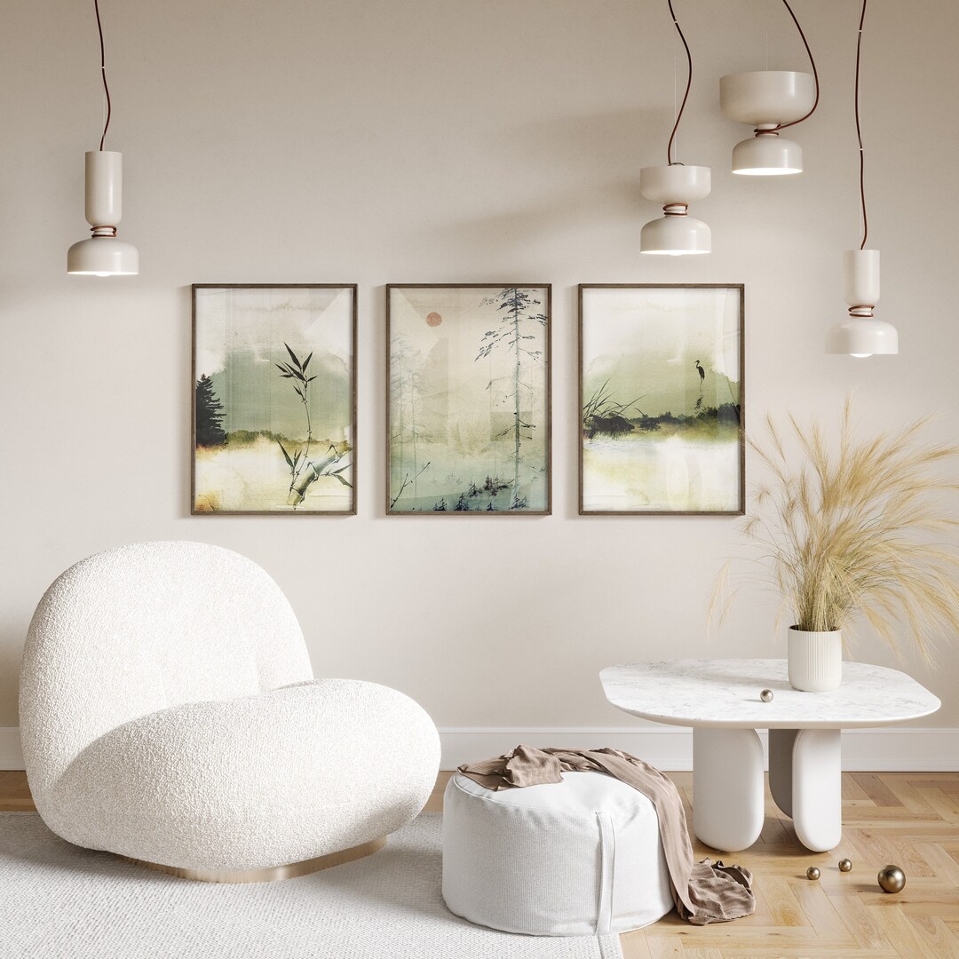 Japanese Wall Art Prints, Set of 3 Living Room, Bedroom Prints, Nature