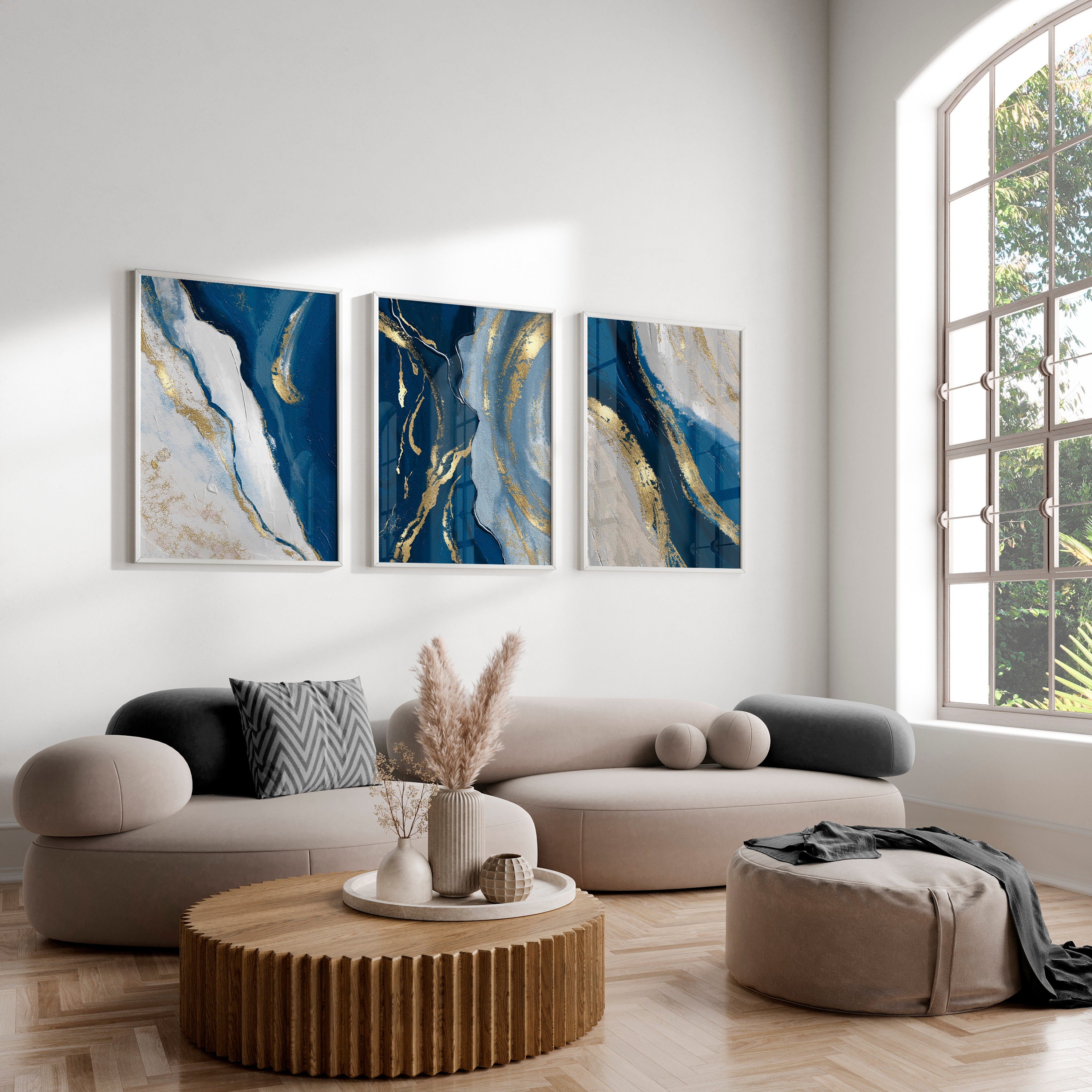 Blue Abstract Wall Art Set of 3 Prints Set of 3 Blue Prints Etsy UK