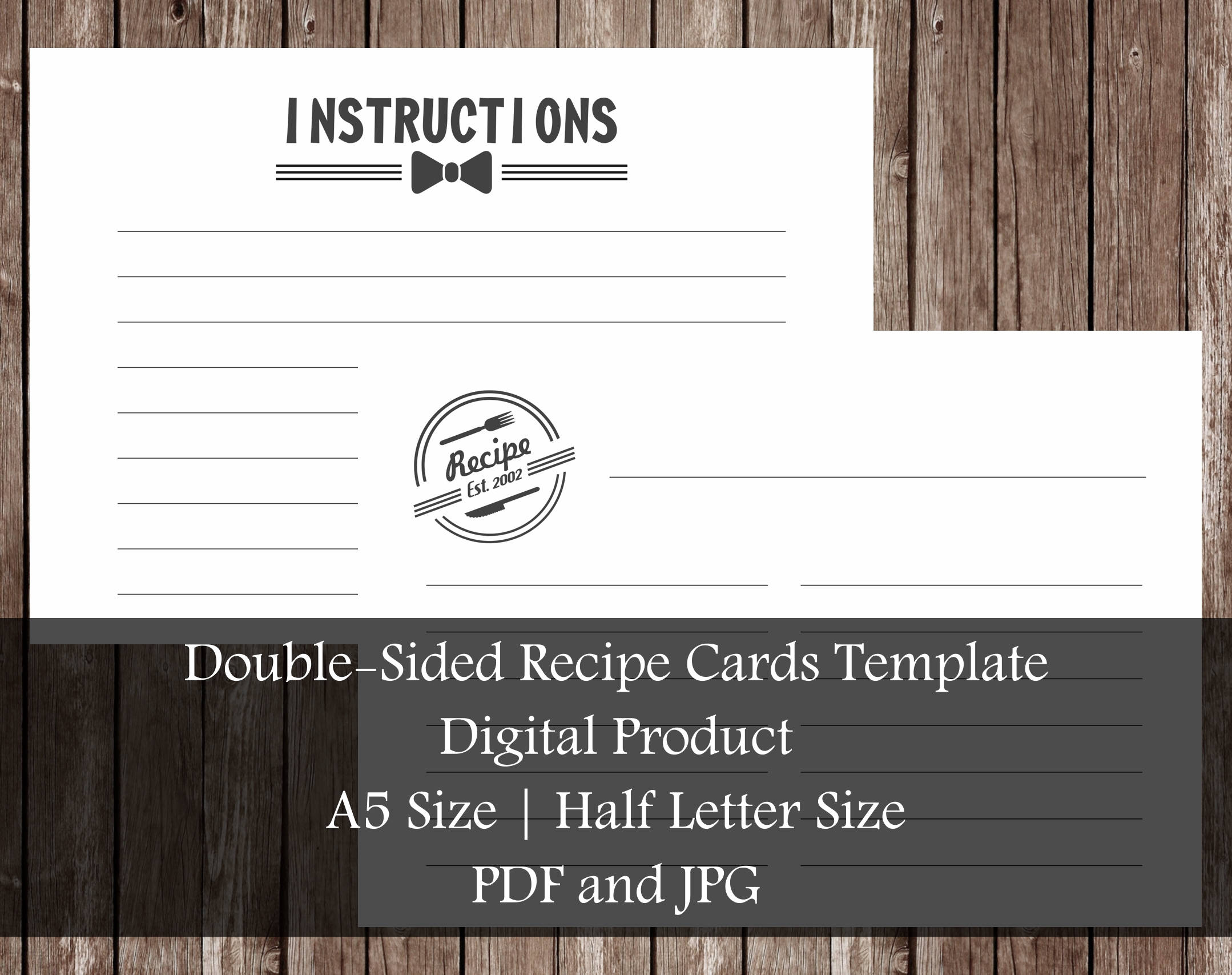 Double-Sided Recipe Cards Printable Recipe Cards Template | Etsy