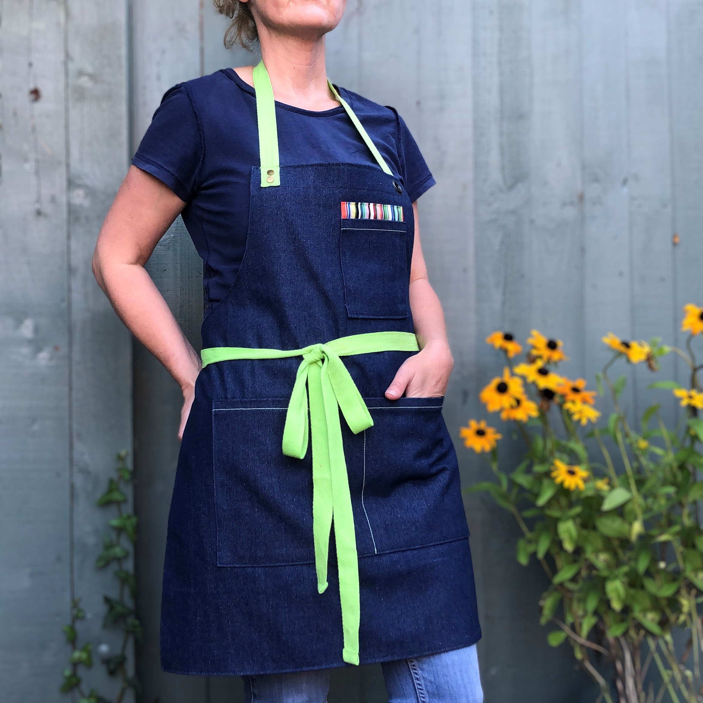 Green stripe denim apron Gardening apron Craft apron Etsy