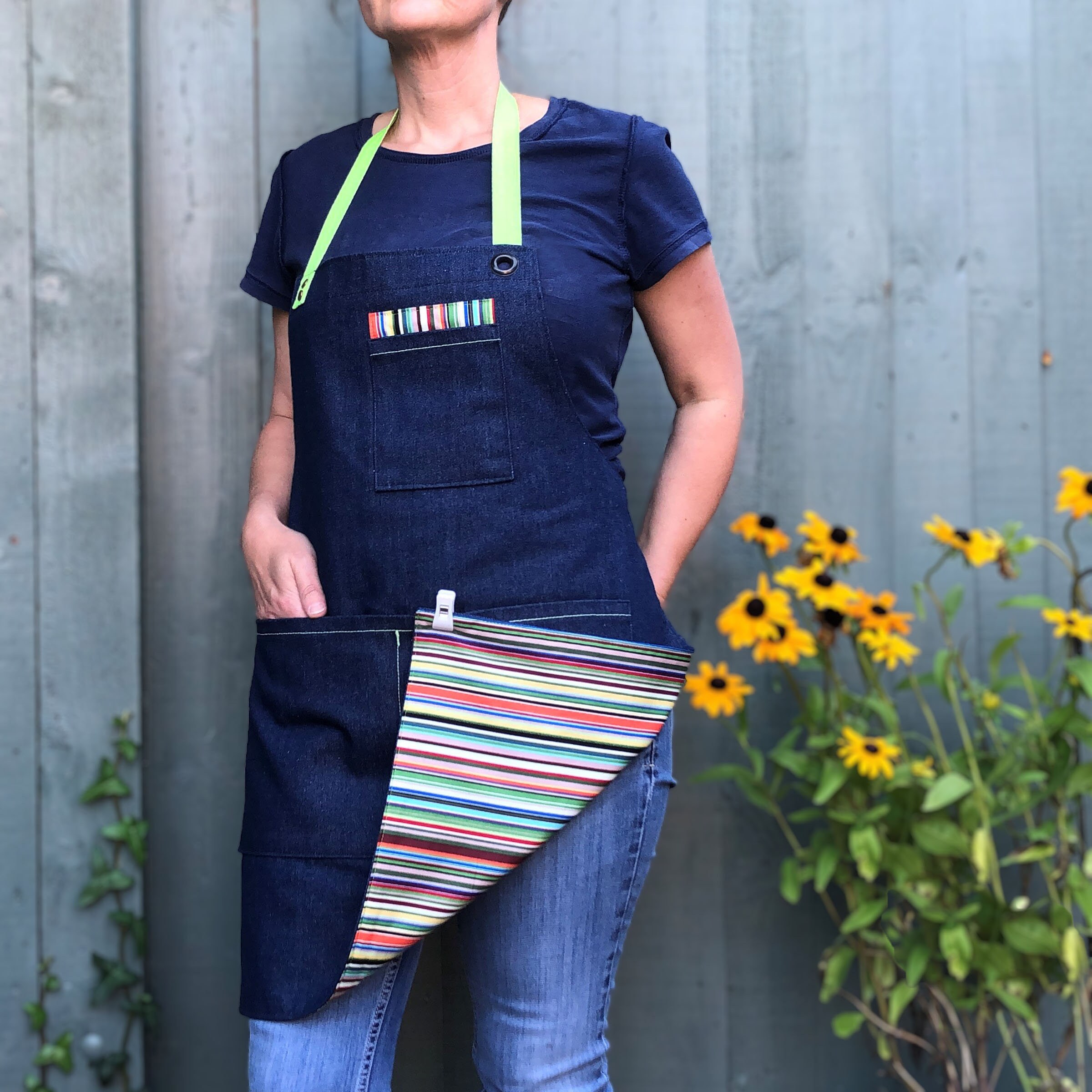Green stripe denim apron Gardening apron Craft apron Etsy