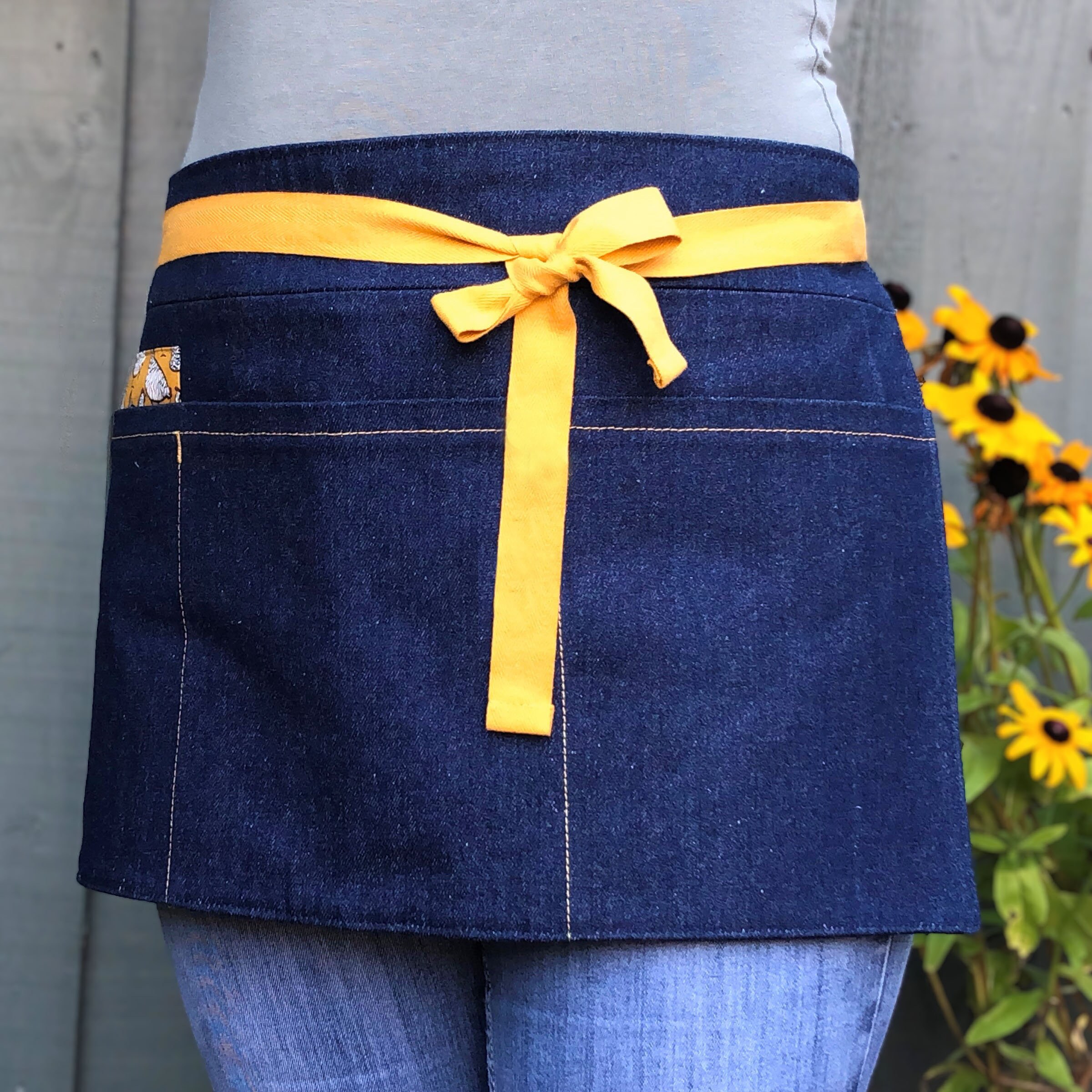 Funky chicken denim waist apron Gardening half apron Craft Etsy