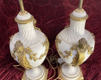 Pair  Marble Lamps Ormolu Gilt Bronze 19th Century Table Louis Xv Lights Plynth