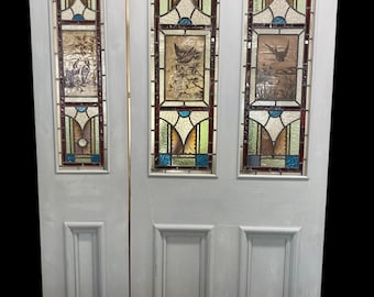 Victorian Hand Painted Stained Glass Front Door Side Panel Restored Antique Rare