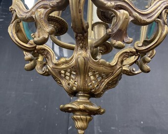 French Napoleon 19th Century Rococo  Style Ormolu and Glass Lantern Ceiling Lamp