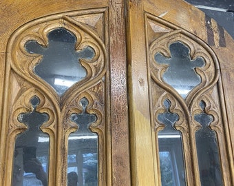 Large Gothic Tudor Arched Doors Antique Period Reclaimed Old Wooden Set Double