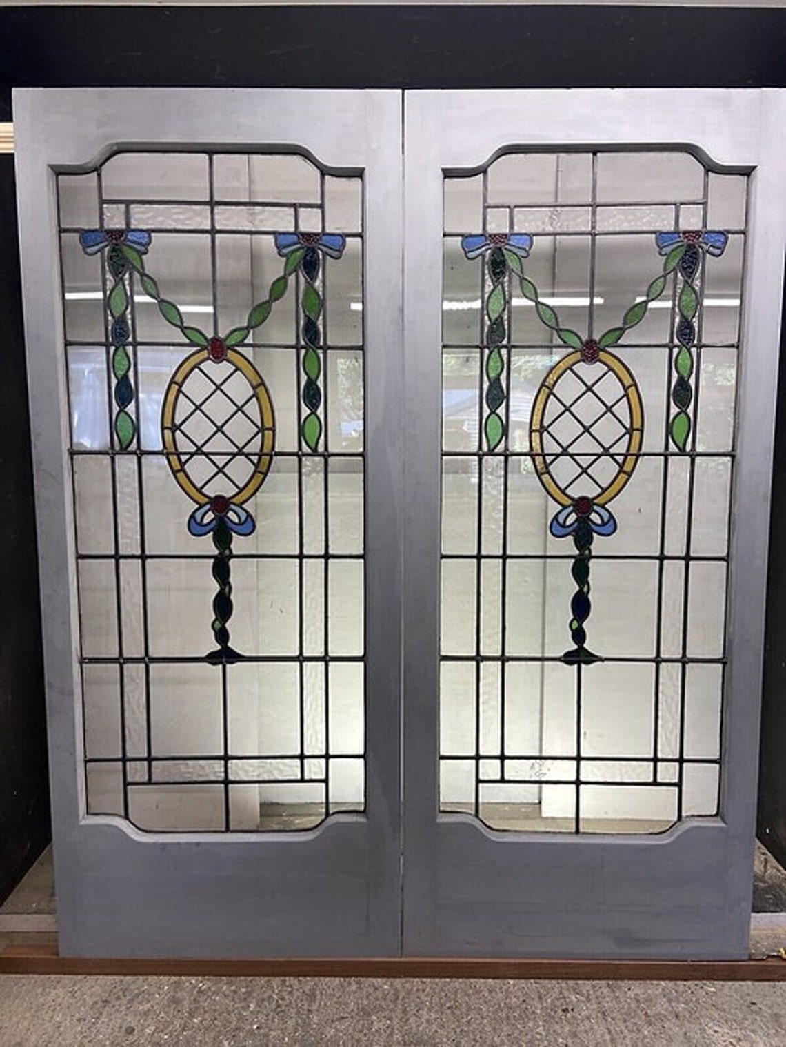 Victorian Edwardian Stained Glass French Doors Antique Period Relclaimed Old Wood Etsy