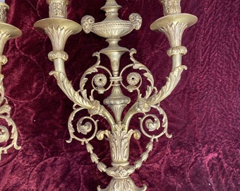 Set 3 Large Rare  Antique Ormolu Gilt  Wall Sconces Lights Louis Xv 19th Century