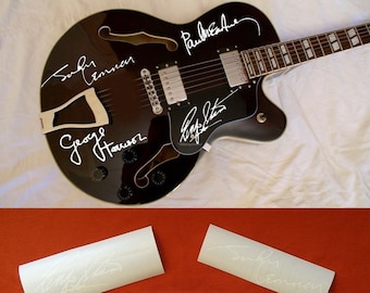 George Harrison, Ringo Starr, John lennon, Paul McCartney autographs guitar stickers vinyl