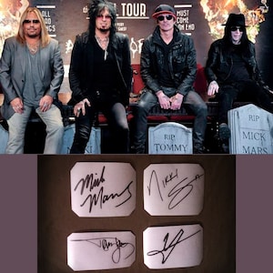 Tommy Lee, Vince Neil, Nikki Sixx, Mick Mars Autogramme Aufkleber Vinyl Aufkleber Motley Crue. Set 4