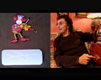 Monkey guitar stickers Tony Iommi Gibson SG and vinyl autograph Black Sabbath