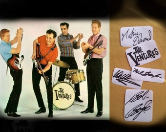 Nokie Edwards, Don Wilson, Mel Taylor, Bob Bogle autographs vinyl guitar stickers The Ventures