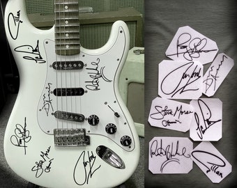 Ian Paice, Jon Lord, Ritchie Blackmore autographs guitar stickers Deep Purple