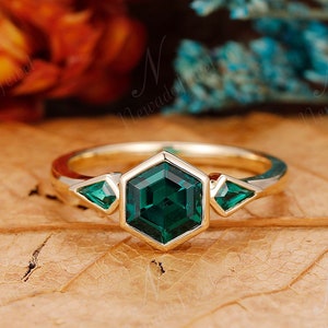 Bezel Set 6x6mm Emerald Engagement Ring, Solid Gold Wedding Anniversary Ring For Women, May Birthstone Jewelry, Handmade Art Deco Ring Gift