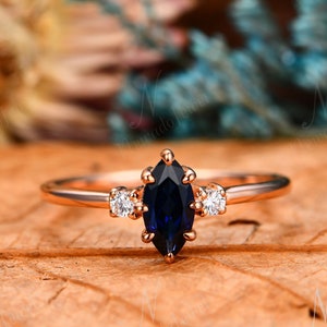 Blue Sapphire Engagement Ring, Marquise 0.5CT Sapphire Ring For Women, Anniversary Weddiing Ring, Birthday Gifts For Her, Solid Gold Ring
