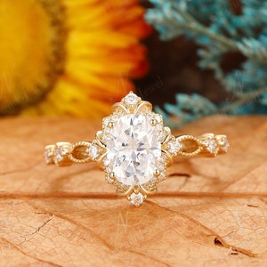 Milgrain Art Deco 6x8mm Oval Moissanite Engagement Ring, Vintage Wedding Promise Ring For Women, Antique Anniversary Gift, Moissanite Ring