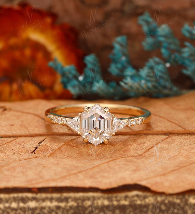 1.55CT Hexagon Moissanite Engagement Ring Antique Bridal Etsy