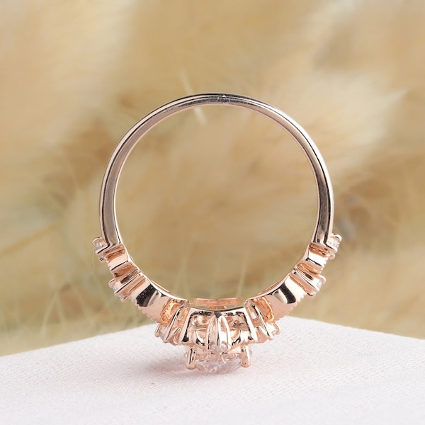 Halo Rose Gold Ring Oval Cut 6x8mm Moissanite Ring Vintage image 3