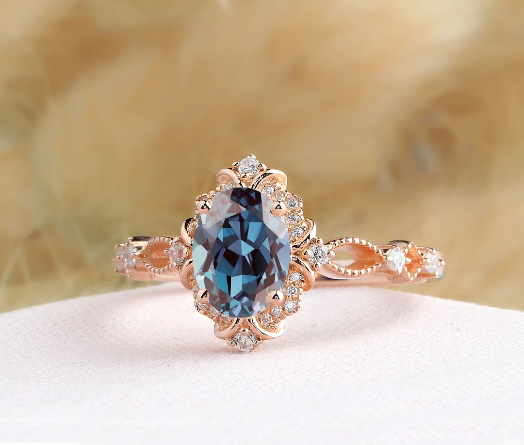 Oval Cut 6x8mm Engagement Ring, London Blue Topaz Ring, Alexandrite Ring, Moissanite Ring, Blue