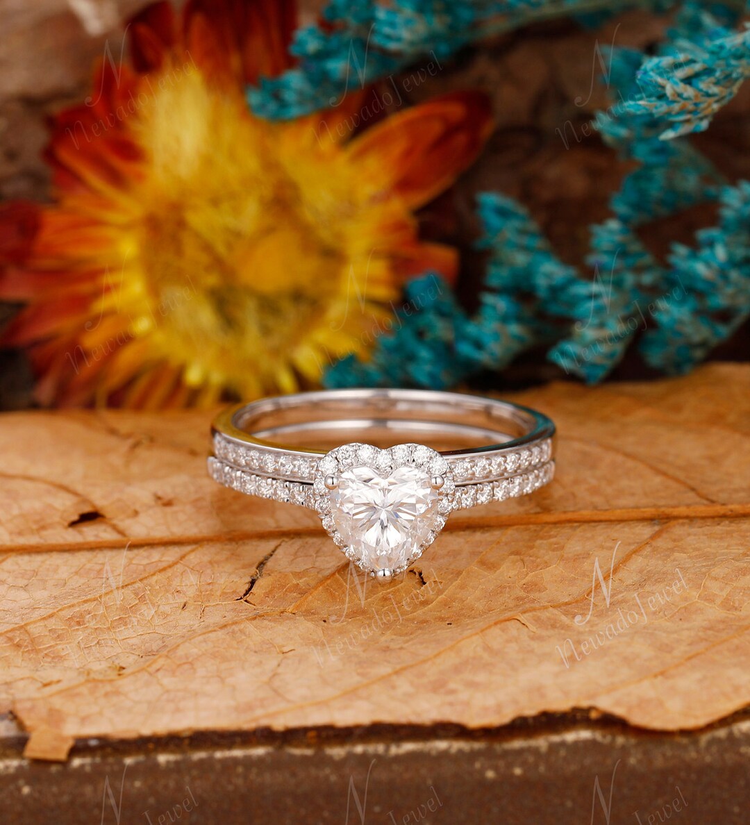 Moissanite Heart Ring Set Heart Shape 6.5mm Moissanite Ring Etsy