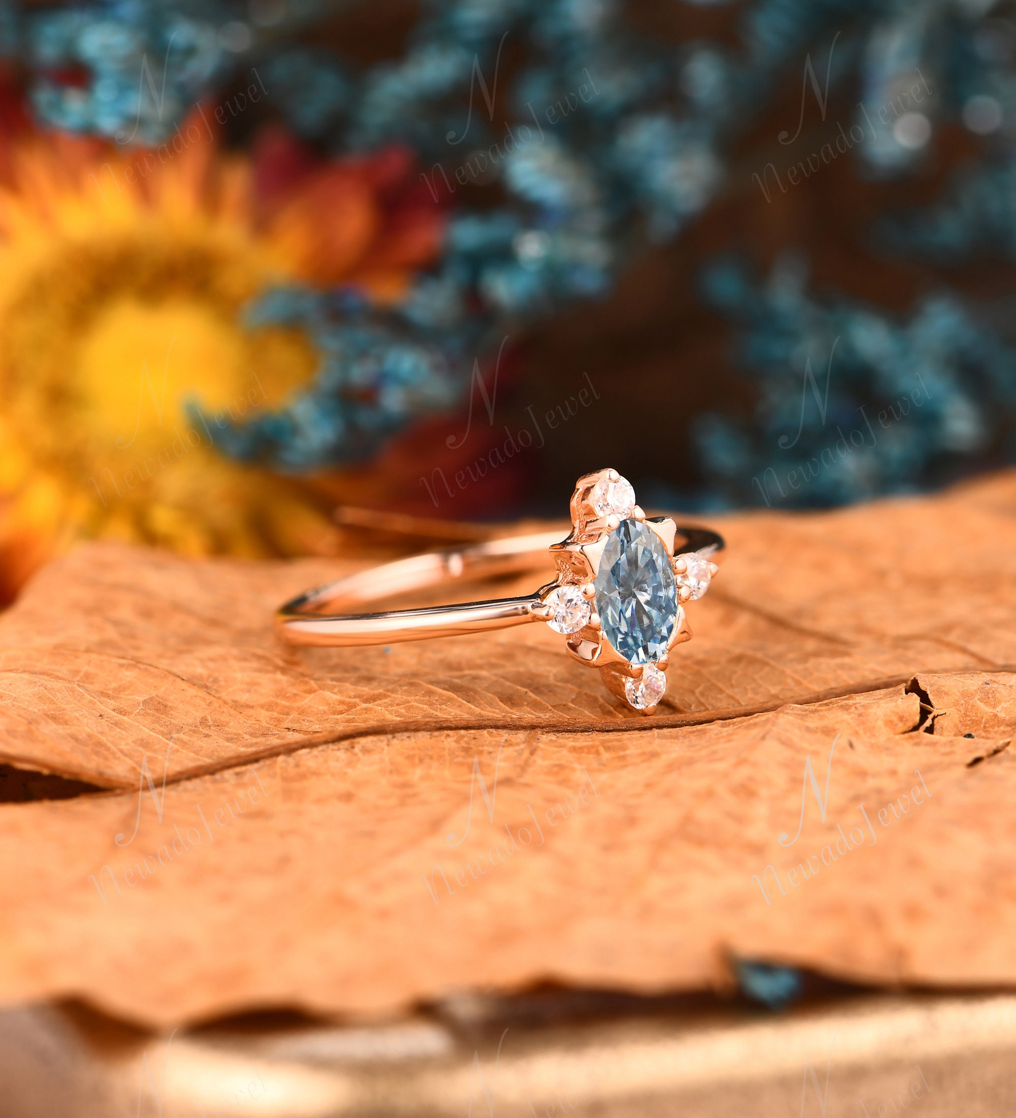 Light blue cheap moissanite ring