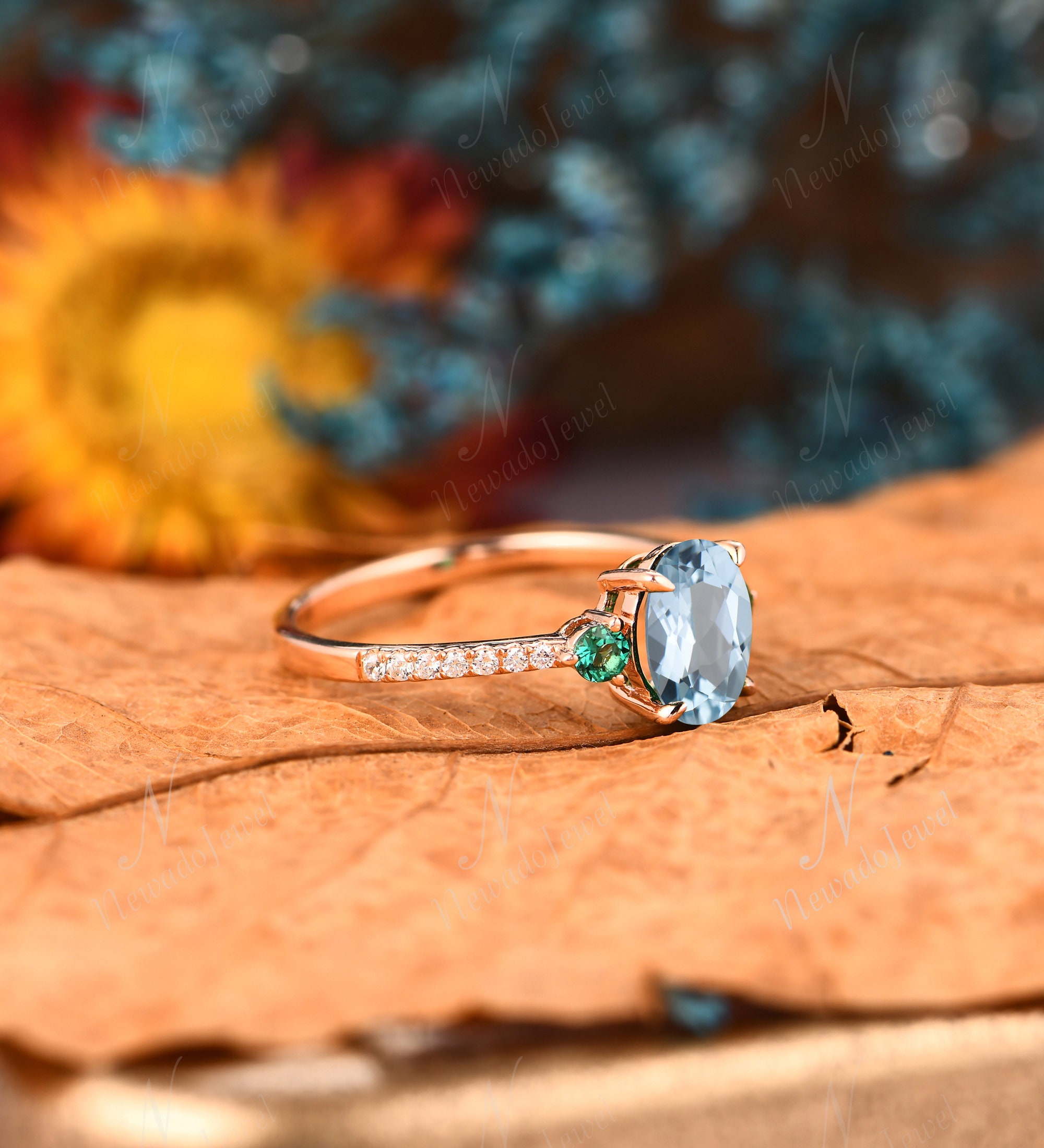 Art Deco Aquamarine Engagement Ring Oval Aquamarine Promise Etsy