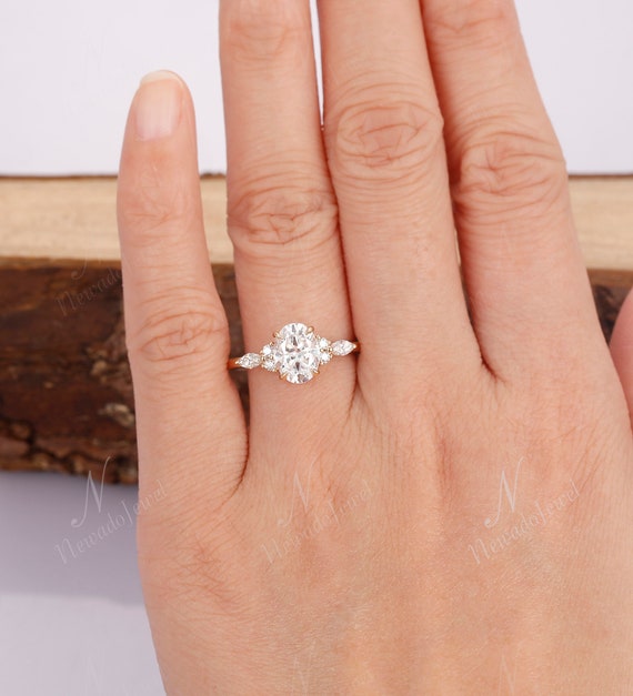 Antique Engagement Ring for Her Oval Cut 6x8mm Moissanite Wedding