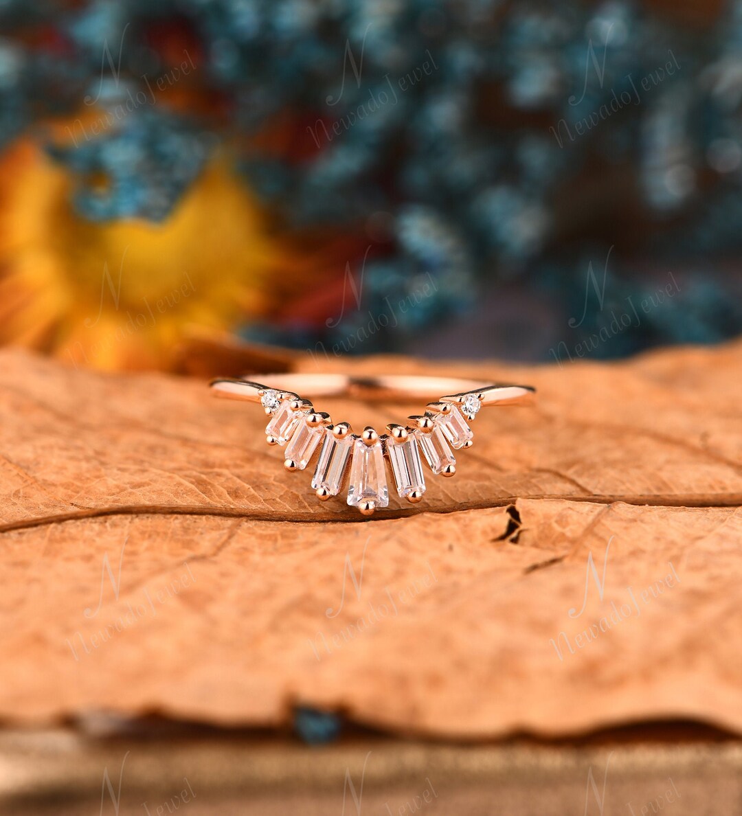 Arcshaped Vintage Promise Ring, Antique Moissanite Wedding Band