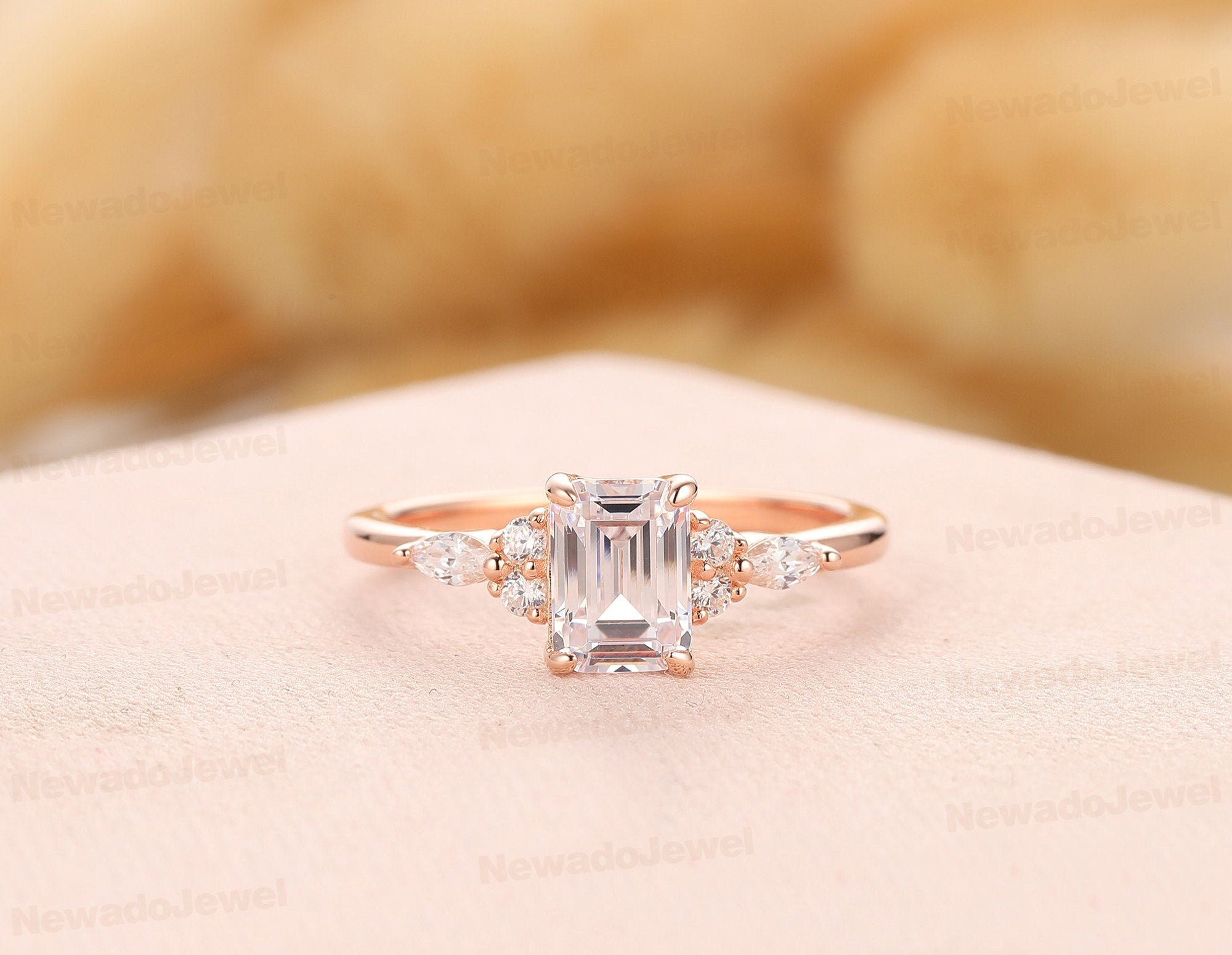 Moissanite Engagement Ring Emerald Cut 5x7mm Moissanite Ring Etsy