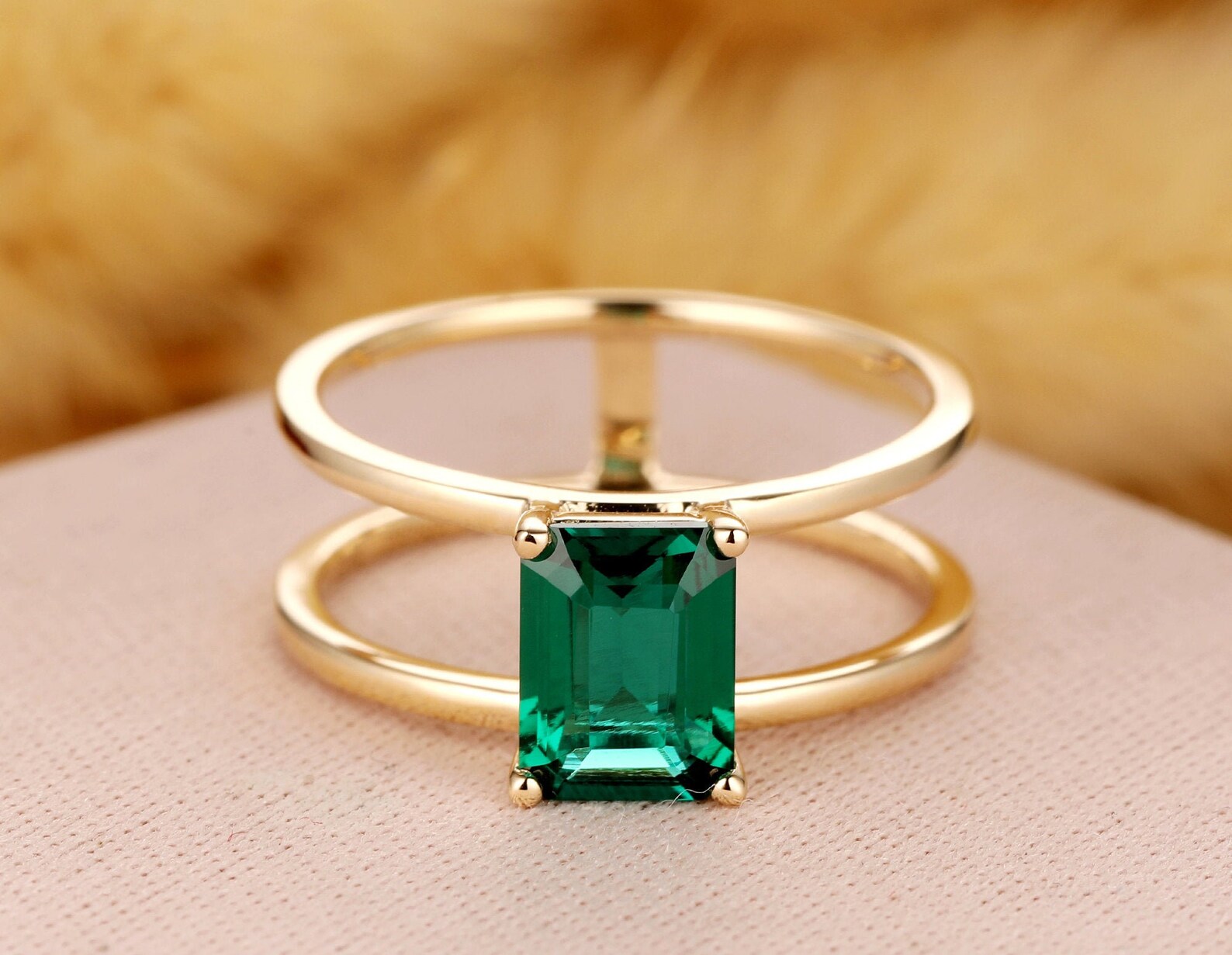 Vintage Emerald Anniversary Ring 6x8mm Emerald Engagement Etsy