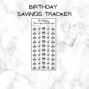 Digital Download, you print, BIRTHDAY savings challenge, savings challenges, savings, savings tracker, budgeting, diy savings challenge