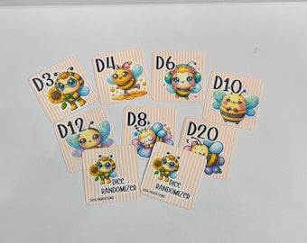 Bee Dice Randomizer Cards, D3 D4 D6 D8 D10 D12 D20, savings challenges, dice randomization
