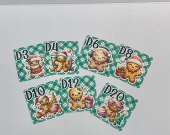Gingerbread Dice Randomizer Cards, D3 D4 D6 D8 D10 D12 D20, savings challenges, dice randomization
